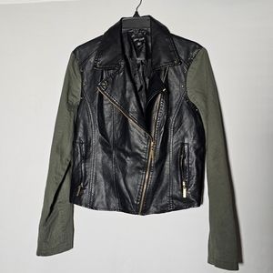 New look long sleeve leather motorcycle jacket large